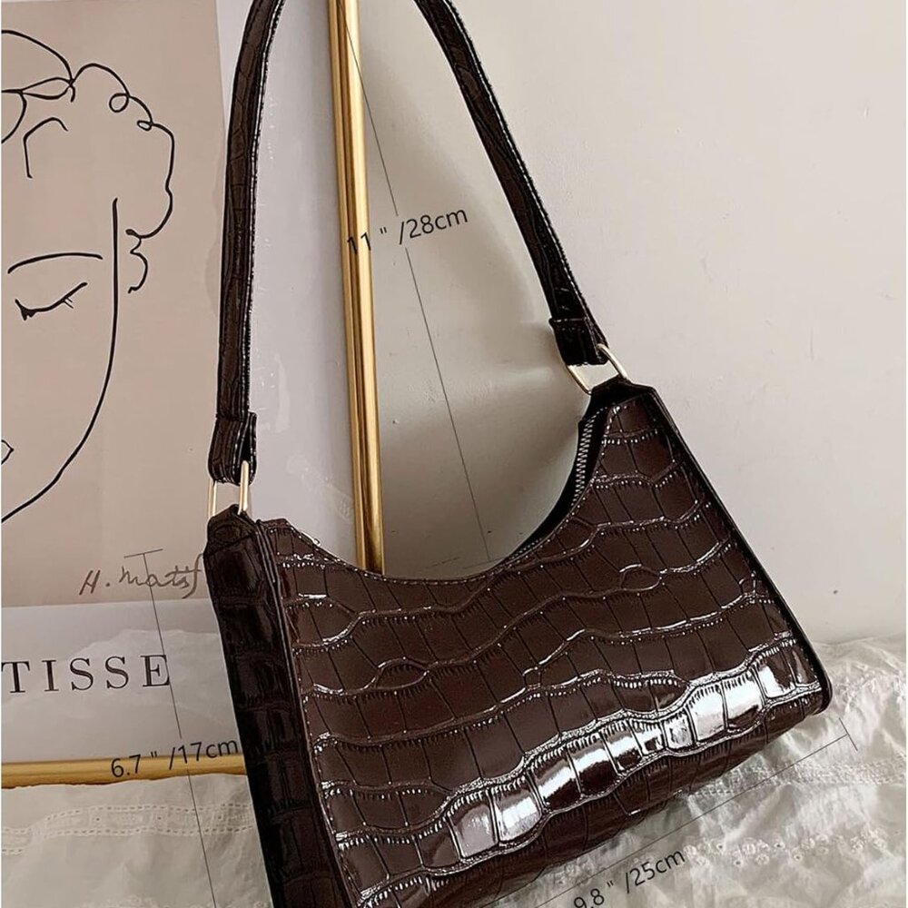 Women's PU Leather Underarm Bag Zipper Shoulder Handbags Top Handle Purse - Picture 5 of 6